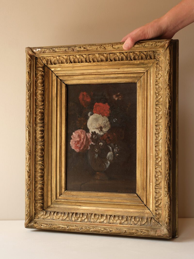 19th-century European Floral Still Life Oil Painting