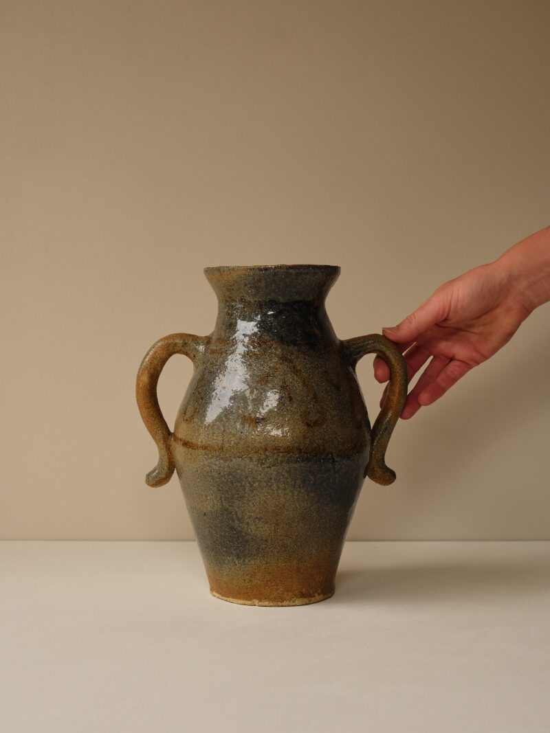 Twin-Handled Studio Pottery Vase with Blue-Grey Glaze