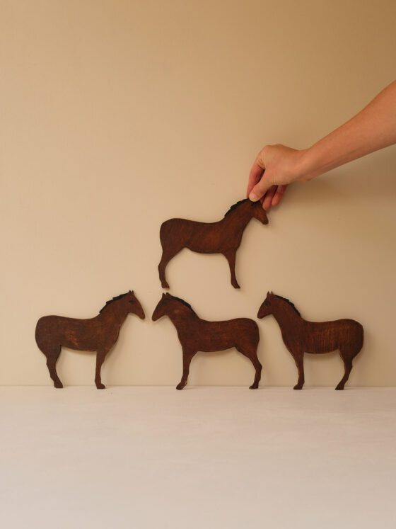 Folk Set of Four Hand Cut Horses