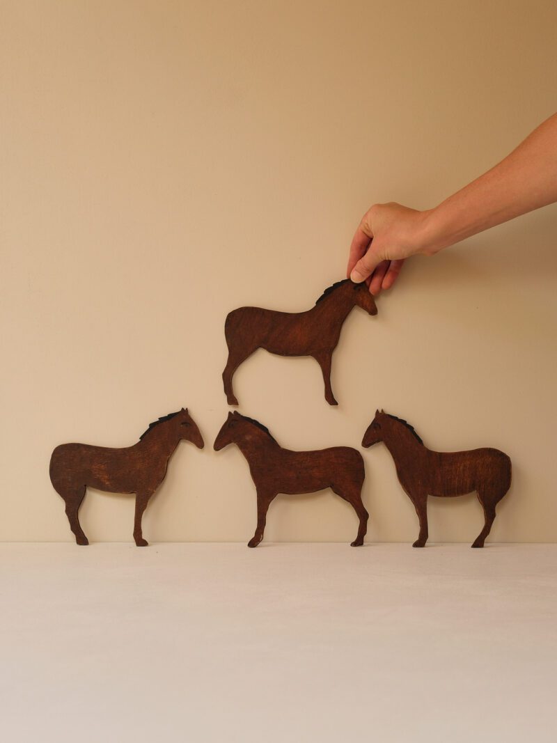 Folk Set of Four Hand Cut Horses