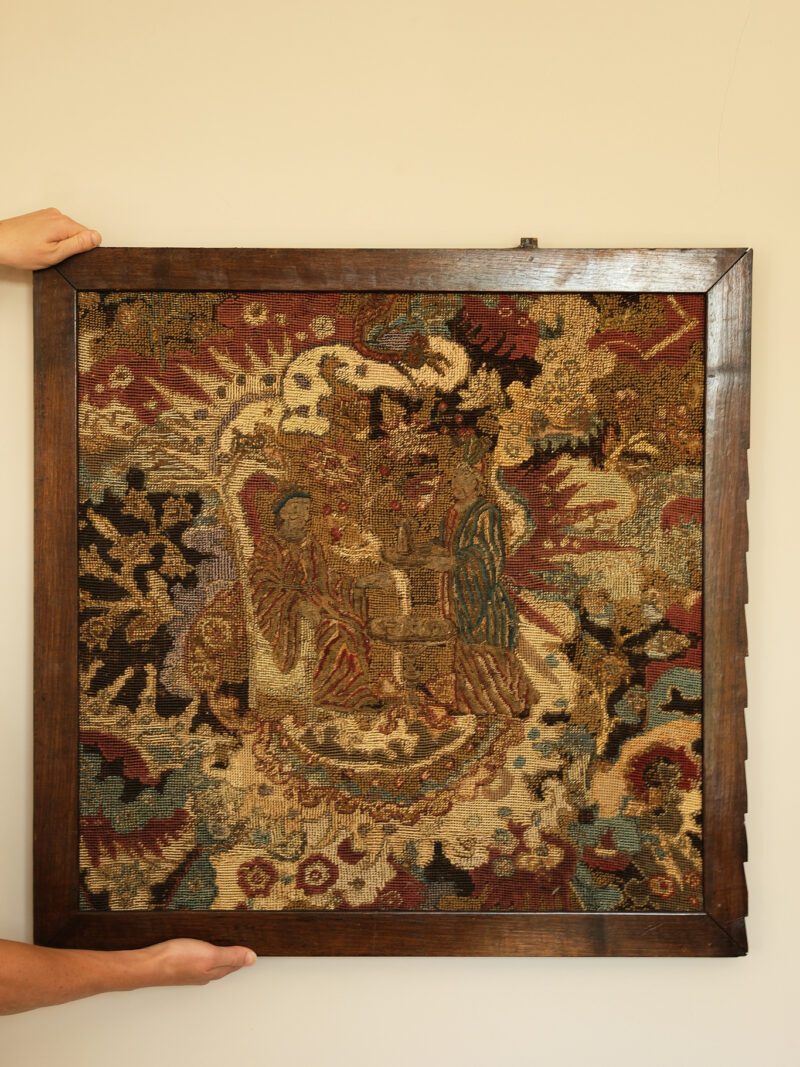 Antique Wool and Silk Needlepoint Tapestry Fragment