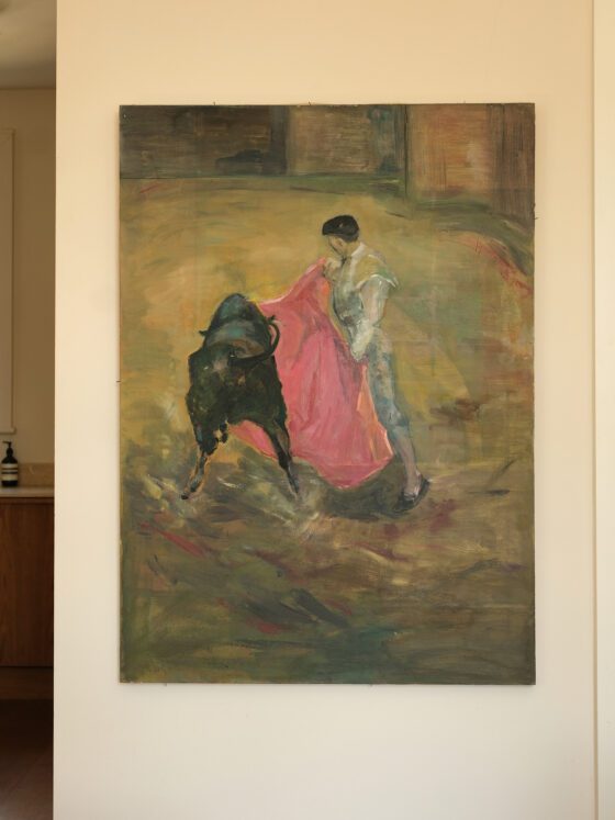 Large Vintage Oil Painting of a Matador and a Bull
