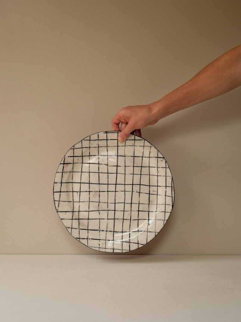 Hand Built Slip Grid Platter by Maria Kristofferson