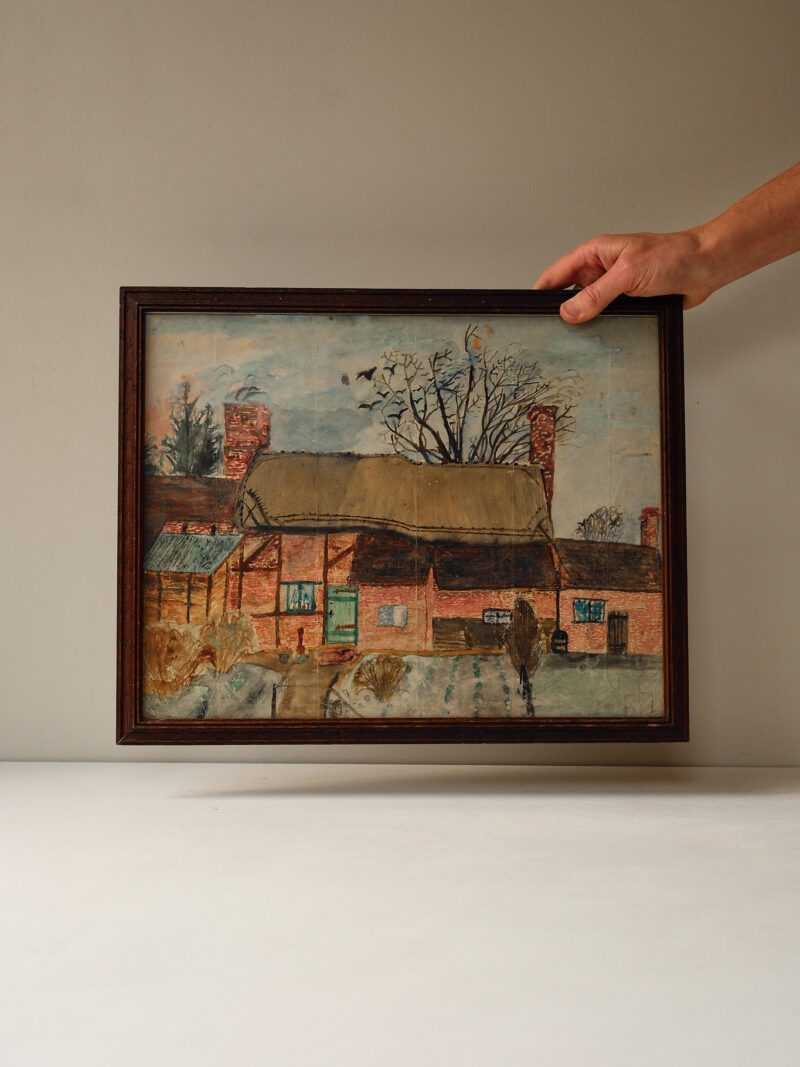 Charming Vintage Painting of 17th Century Cottage